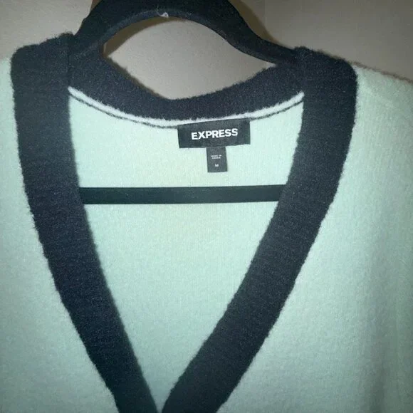 Mint Green Cropped Cardigan w/ Gold Buttons – Express, Size M - Picture 3 of 5